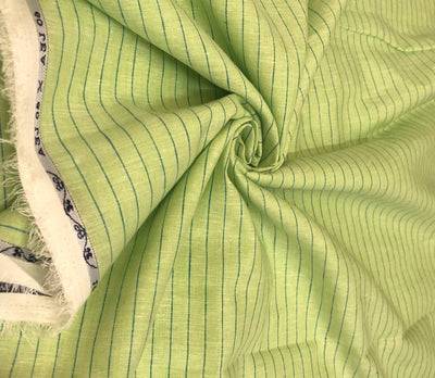 100% Linen stripe 60's Lea Fabric 58" wide available in 2 colors  lime green and sea blue stripes [16895/96]