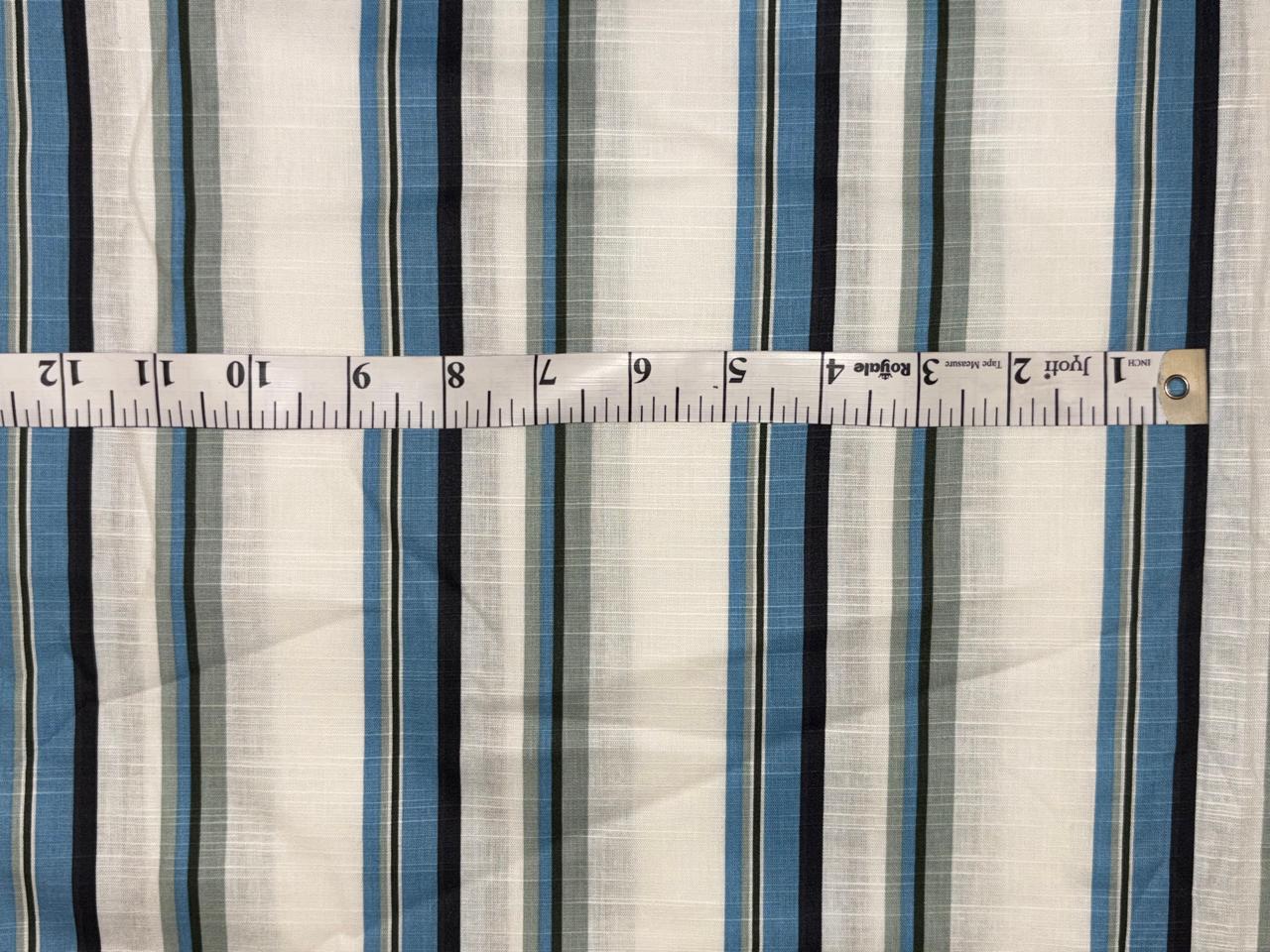 100% Cotton Poplin 58" wide white, olive, blue and black stripes [18327]