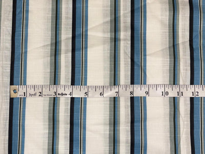 100% Cotton Poplin 58" wide white, olive, blue and black stripes [18327]