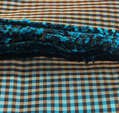 100% silk dupion  Plaids fabric teal blue and mustard gold  DUPNEWC30[2]