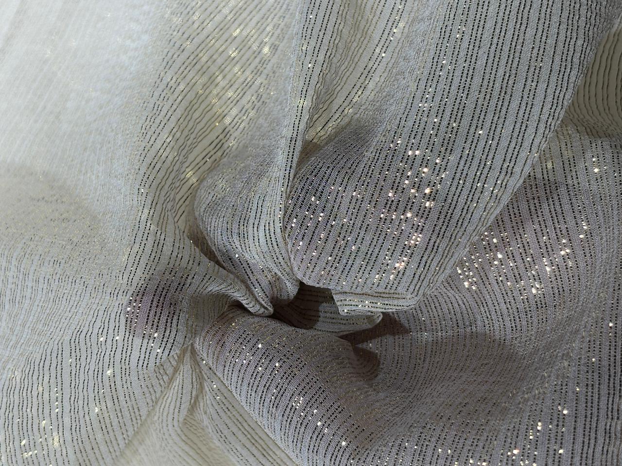 100% silk Chiffon fabric lurex gold stripes  44" width  [18271]