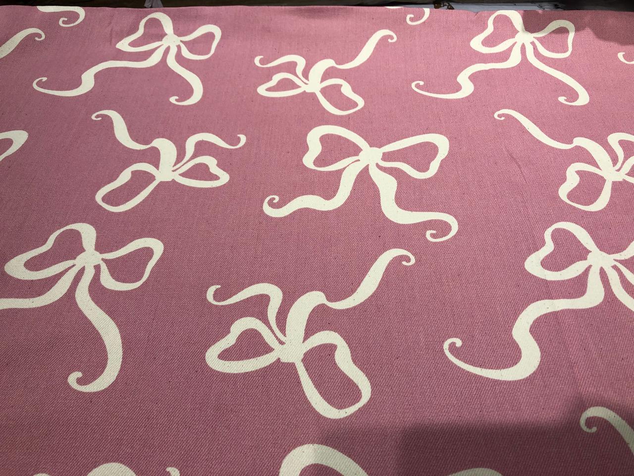 100% Cotton Denim  ONION PINK ,DAINTY BOW PRINT Fabric 58" wide  [17075]
