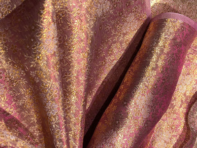 Silk Brocade fabric 44" two tone pink x gold floral  jacquard BRO1046[3]