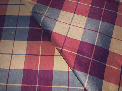 100% PURE SILK DUPIONI FABRIC  PLAIDS MULTI COLOR 54" WIDE by the yard DUPcutC2