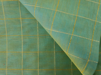 Chanderi SEA GREEN Tissue fabric with Single metallic gold Checks 44" wide sold by the yard.[11094]