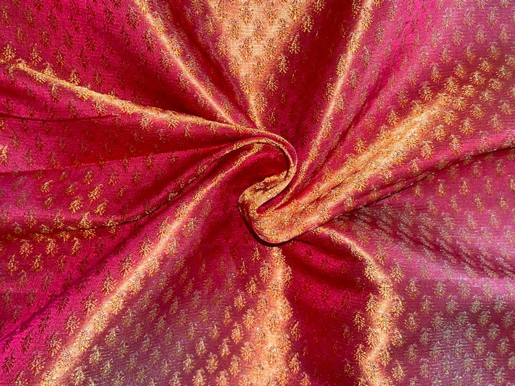 Silk Brocade fabric pink ,orange and metallic gold color 44" wide BRO376[5]