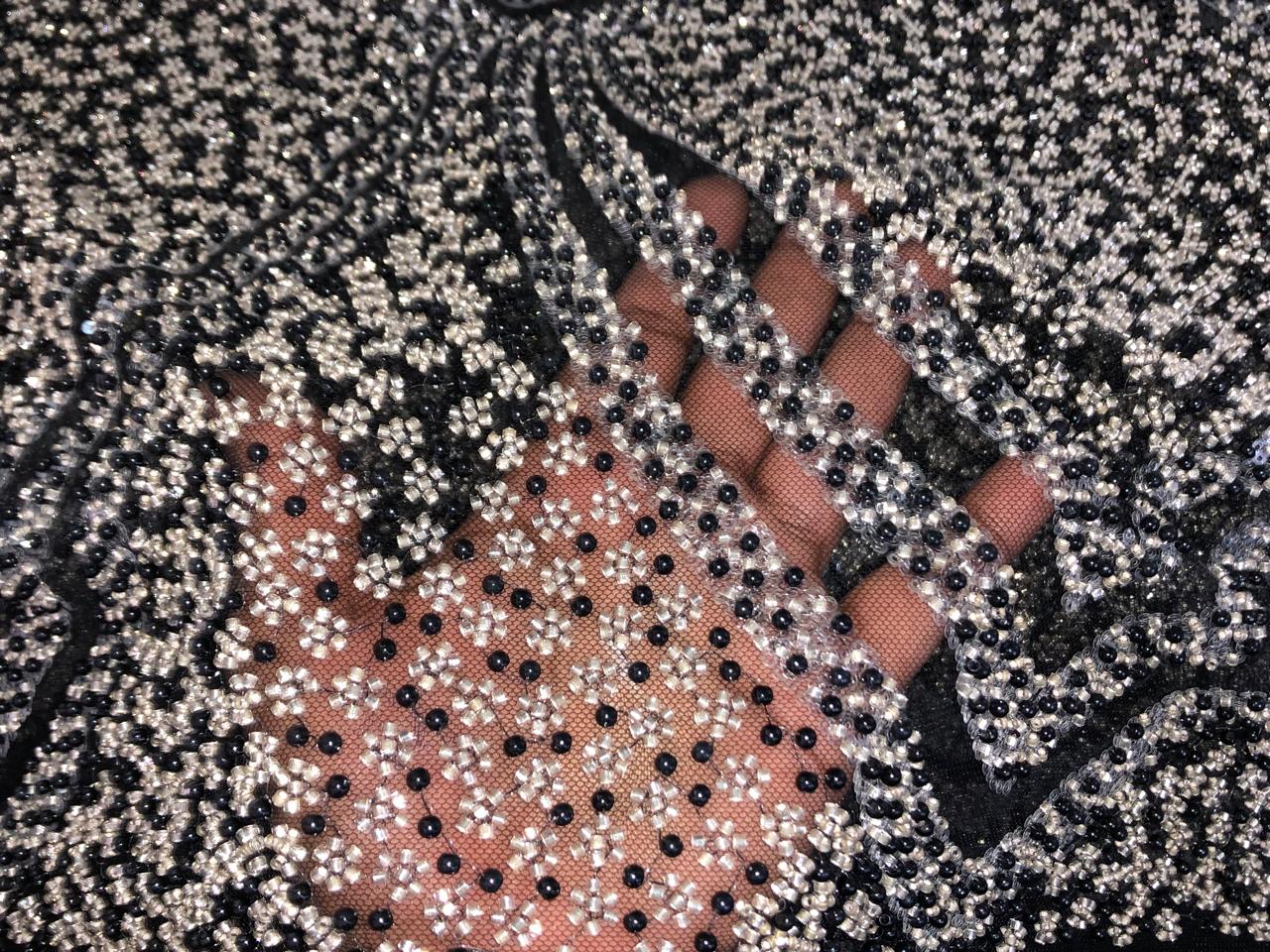 NET fabric with sequins and  pearls available in 2 colors black and white 56" wide [17807/08]