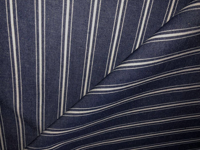 100% Cotton Denim Fabric 58" wide available in 4  different stripe designs 2 navy and white stripes and 2 navy and cream stripe