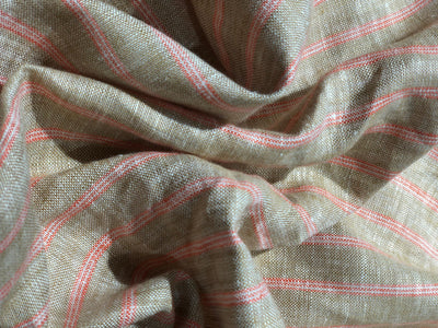 100% linen stripe camel color with coral stripes 44 LEA 58" wide [17449]