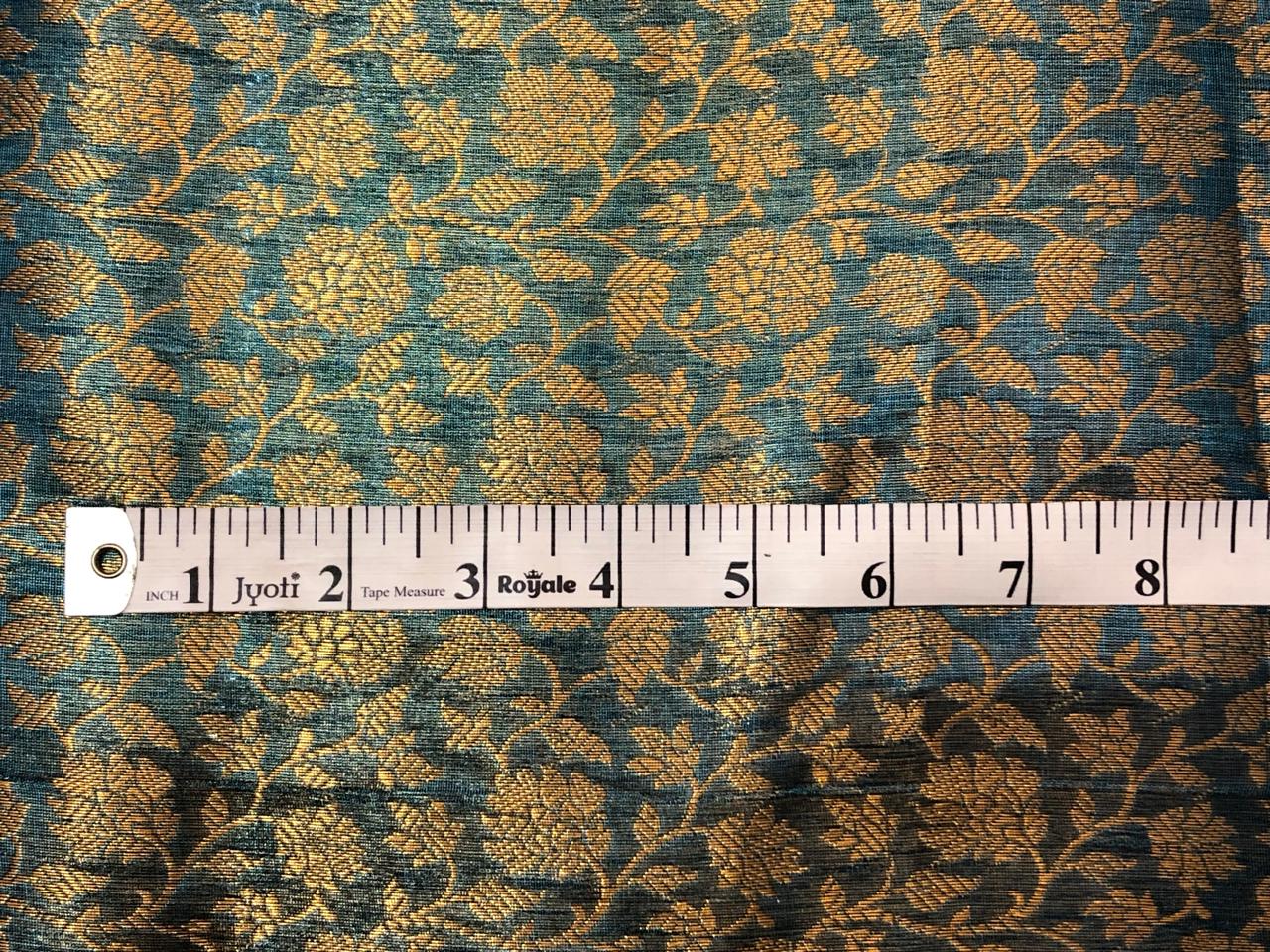 Silk Brocade fabric 44" teal blue floral jacquard BRO1068[3]