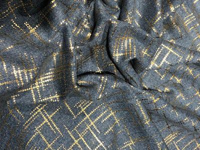 100% Cotton Denim Fabric with foil print 58" wide available in 3 colors light dusty green, light blue and darker blue[17720/21/22]