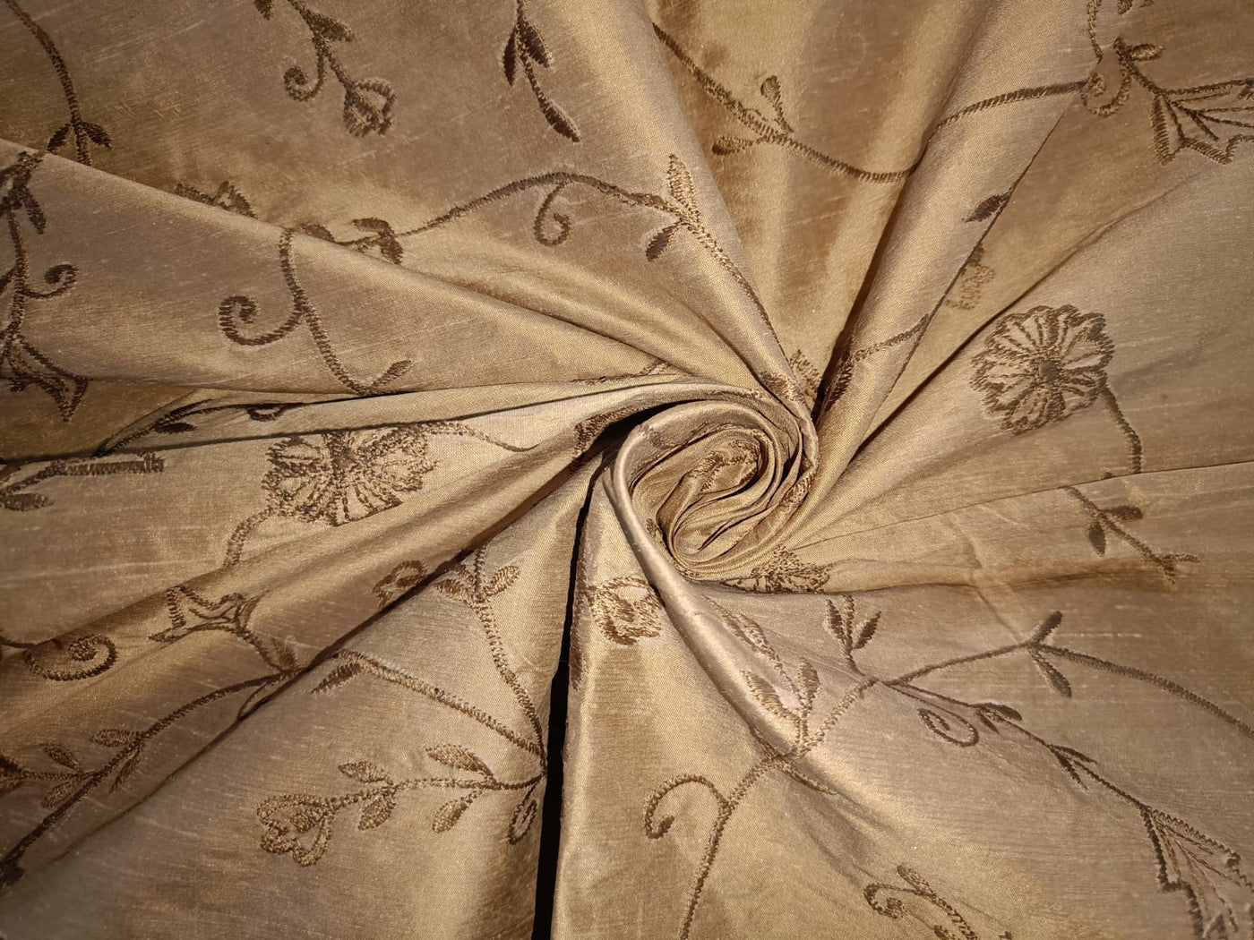 Rich brown color silk embroidered dupioni 54&quot; wide by the yard DUPE17[1]