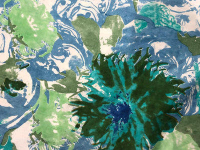 100% silk Dupion fabric floral print shades of blues and greens 54" wide DUPPRT43