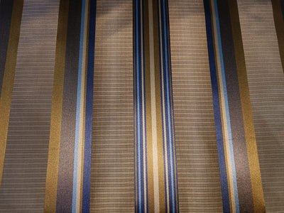 100% SILK TAFFETA FABRIC gold beige/blue with satin stripes 54" wide TAF#S130[1