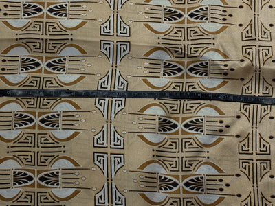 100% Pure Silk Satin 60-80 grams caramel color abstract print  54"Wide Fabric [18261]