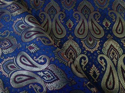 Silk Brocade fabric Blue and red with metallic gold  paisley jacquard COLOR 44" WIDE BRO898A[1]