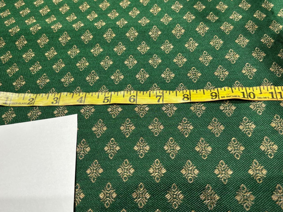 Silk Brocade fabric EMERALD GREEN with gold motif Jacquard 54