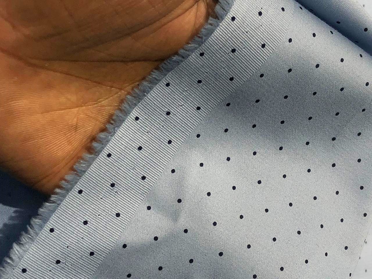 100% COTTON SATIN powder blue with black tiny dots  54" wide [17576]
