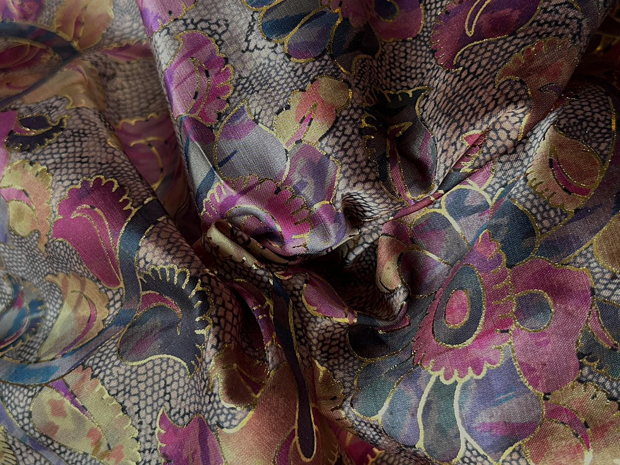 Modal Satin Digital Foil Print 44" available in 3 prints Indian classic ,grey floral and snake skin floral [18607/08/09]