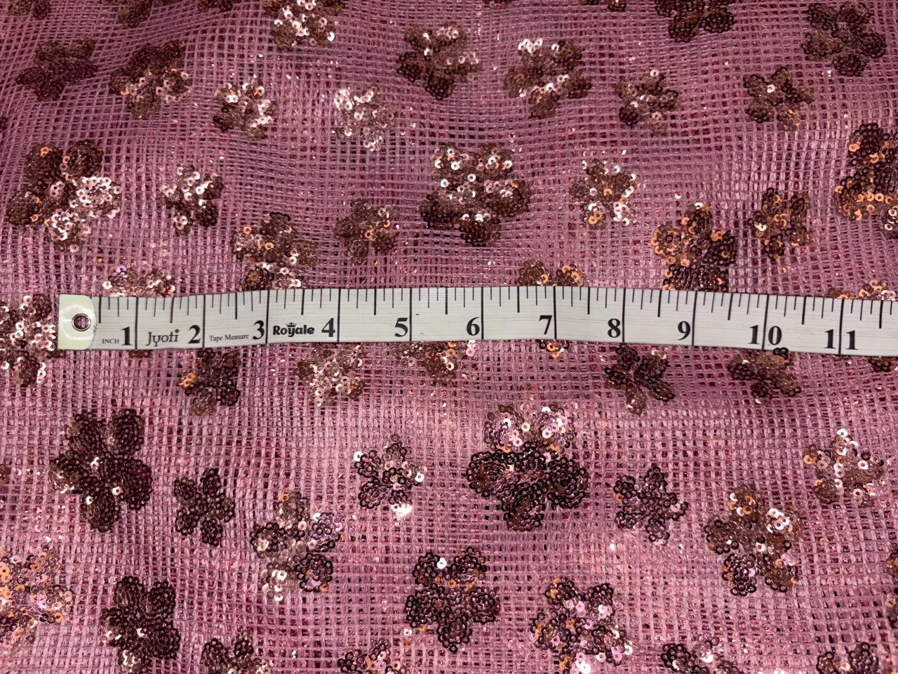 Net Fabric with sequin rose pink floral motifs 58'' wide [18598]
