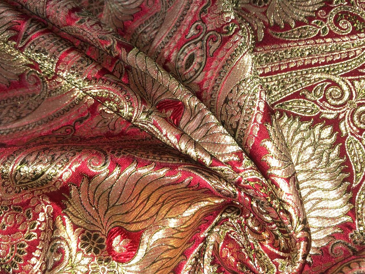 Brocade Heavy KING KHAB  Fabric  WITH METALIC GOLD  JACQUARD 36" WIDE available in 2 colors blood red and bottle green black  BRO983