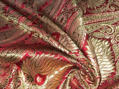 Brocade Heavy KING KHAB  Fabric  WITH METALIC GOLD  JACQUARD 36" WIDE available in 2 colors blood red and bottle green black  BRO983