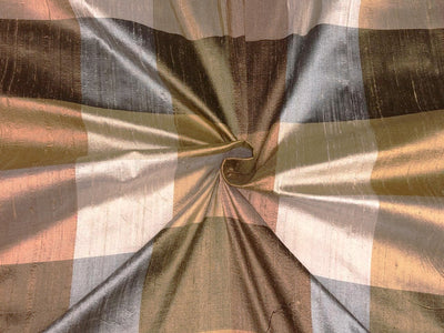 100% silk dupion  Plaids fabric shades of gold, brown and grey with slubs DUPNEWC31[2]