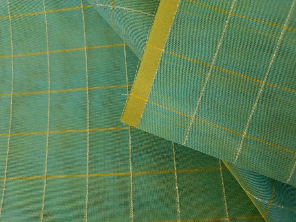 Chanderi SEA GREEN Tissue fabric with Single metallic gold Checks 44" wide sold by the yard.[11094]