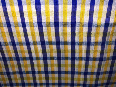 100% silk dupion  Plaids fabric with slubs shades of golden yellow ,blue ,royal blue and white yellow 54" wide DUPNEWC26[3]