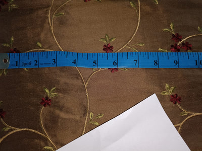 Silk Dupioni Fabric brown with wine floral  Embroidery 54&quot; Wide DUP#E52[2]