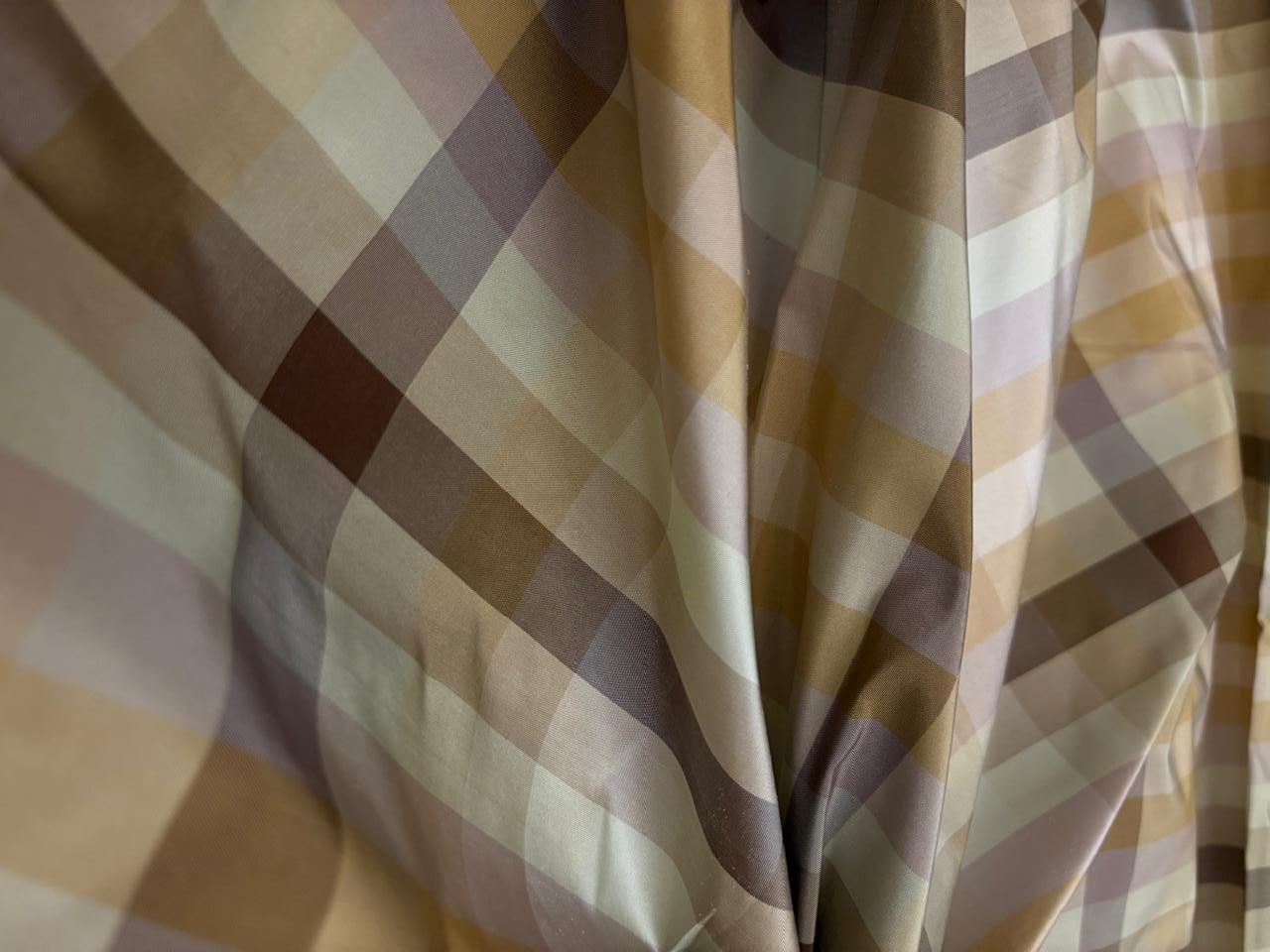 Silk Taffeta Fabric dusty browns ,lilac  ,mint plaids 54” Wide (TAFC70)