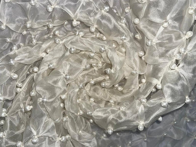 Silk organza -IVORY diamond pintuck heavy with PEARLS