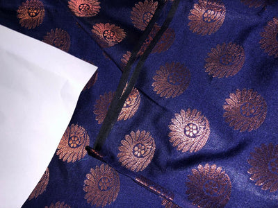 Silk Brocade fabric with Metallic gold motif Jacquard  44" wide NAVY BRO822A[4]