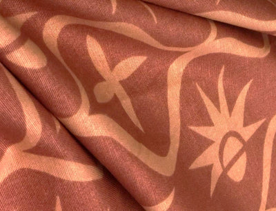 Linen Viscose onion skin print abstract with floral and sun motif [18553]