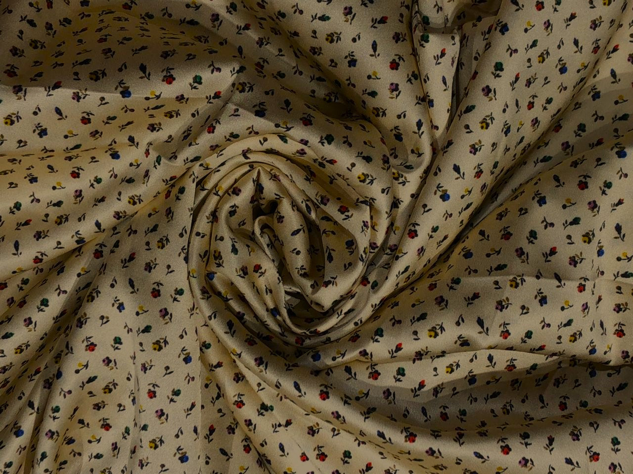 100% Pure Silk Satin 60-80 grams cream with  tiny floral print 54"Wide Fabric [18260]