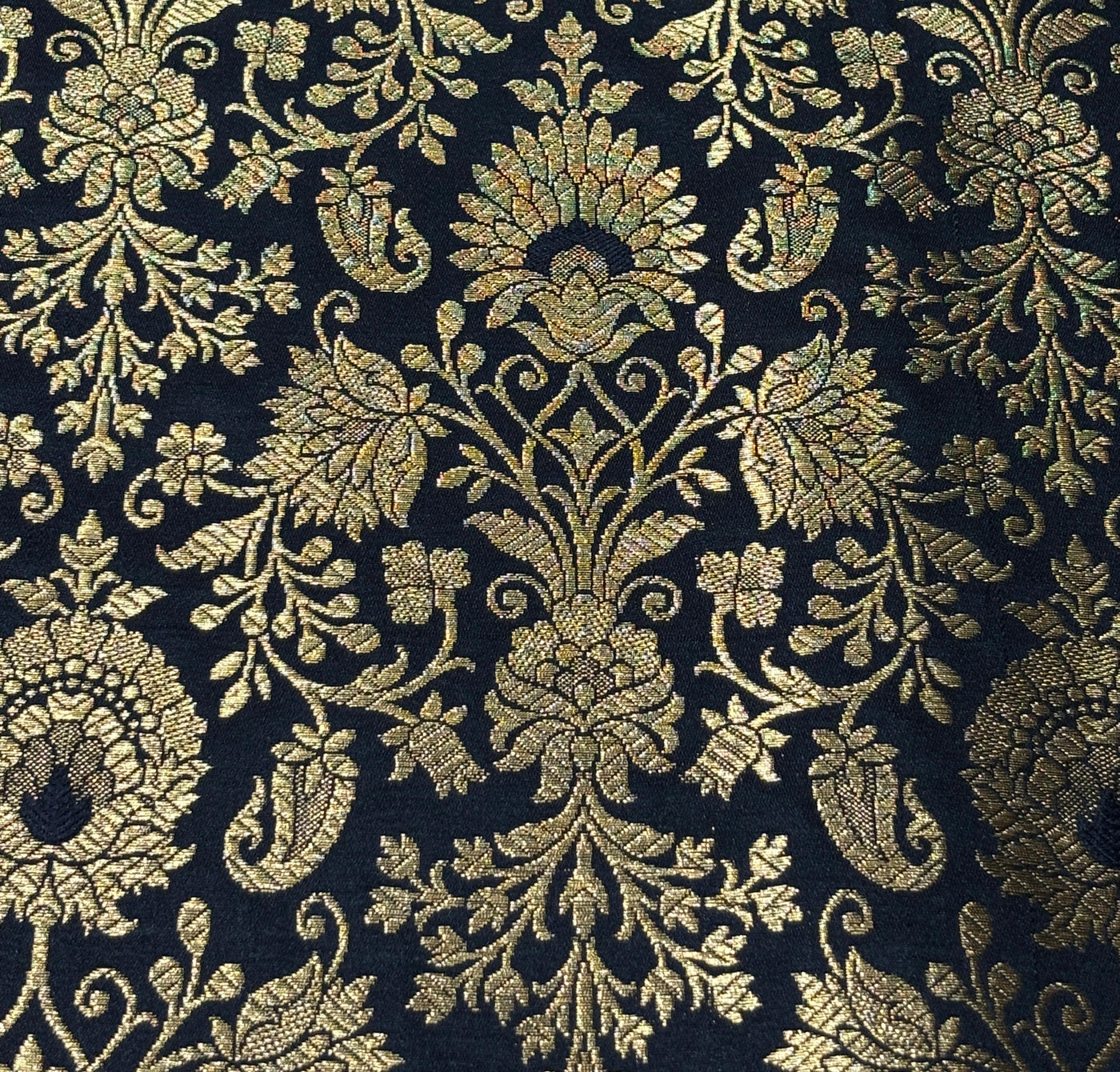 Silk Brocade fabric 44" with metallic gold jacquard available in 3 colors bright pink, black and burgundy [BRO1059]
