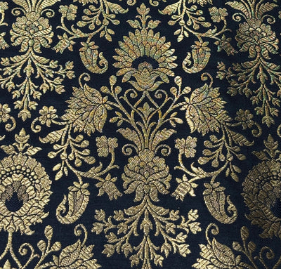 Silk Brocade fabric 44" with metallic gold jacquard available in 3 colors bright pink, black and burgundy [BRO1059]