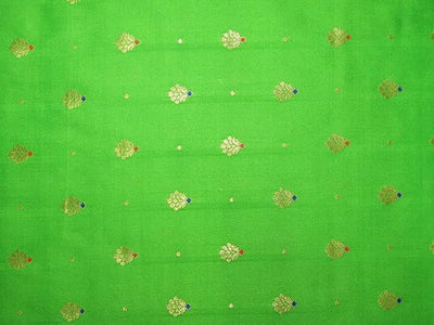 100% Silk Brocade Fabric Rich Green x Metallic Gold Color 44" wide BRO772B[4]