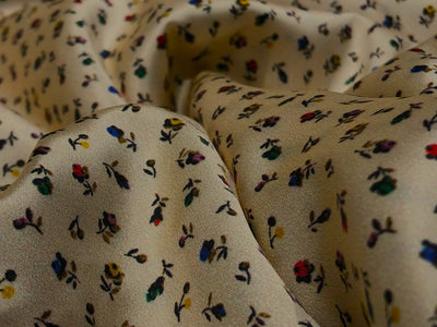 100% Pure Silk Satin 60-80 grams cream with  tiny floral print 54"Wide Fabric [18260]