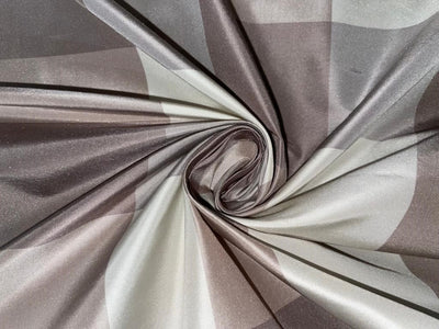 SILK TAFFETA FABRIC Ivory &amp; aubergine x brown colour plaids 54&quot; wide Taf#C20
