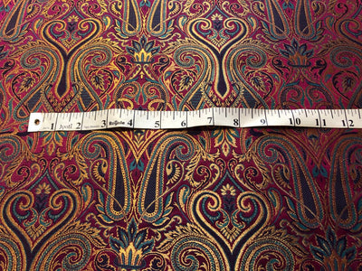 Silk Brocade fabric gold jacquard paisleys available in 3 colors pink/teal , green and red/black  BRO1103