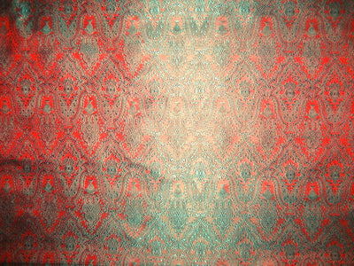 Silk Brocade fabric Teal Green &amp; Rusty Red Colour BRO152[3]