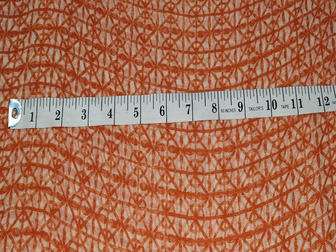 Silk chiffon printed  fabric dusty orange geometric  44" wide