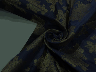 Silk Brocade fabric Navy with antique metallic gold Jacquard 54" wide BRO930[5]