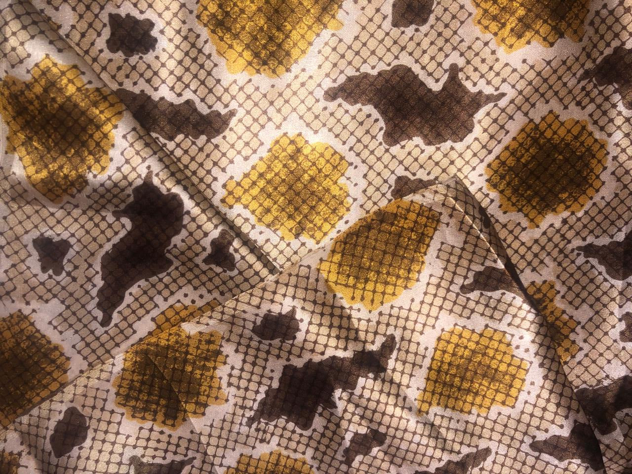 100% Pure Silk Satin 80 grams 54"Wide Fabric abstract print  available in 2 colors black and brown  [18285/86]