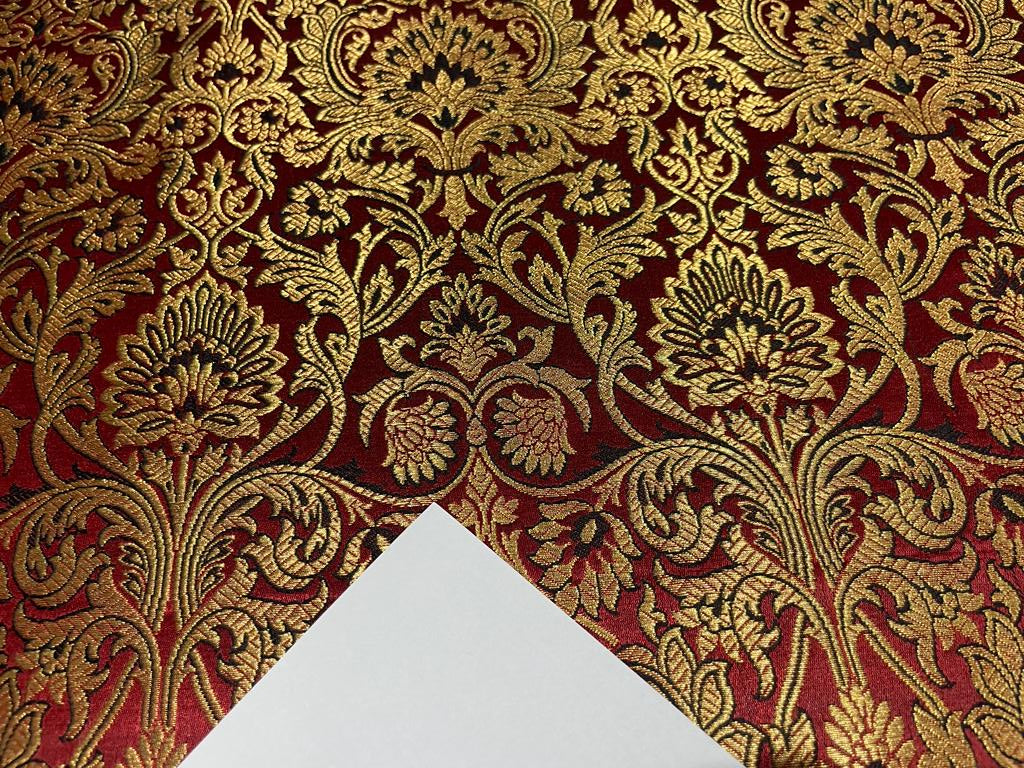Silk Brocade fabric Red with metallic gold, red and black jacquard color 44" wide BRO891[3]