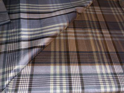 100% PURE SILK DUPIONI FABRIC  PLAIDS DUSTY GREYS ,GREENS AND BROWNS COLOR 54" WIDE by the yard DUPcutC20