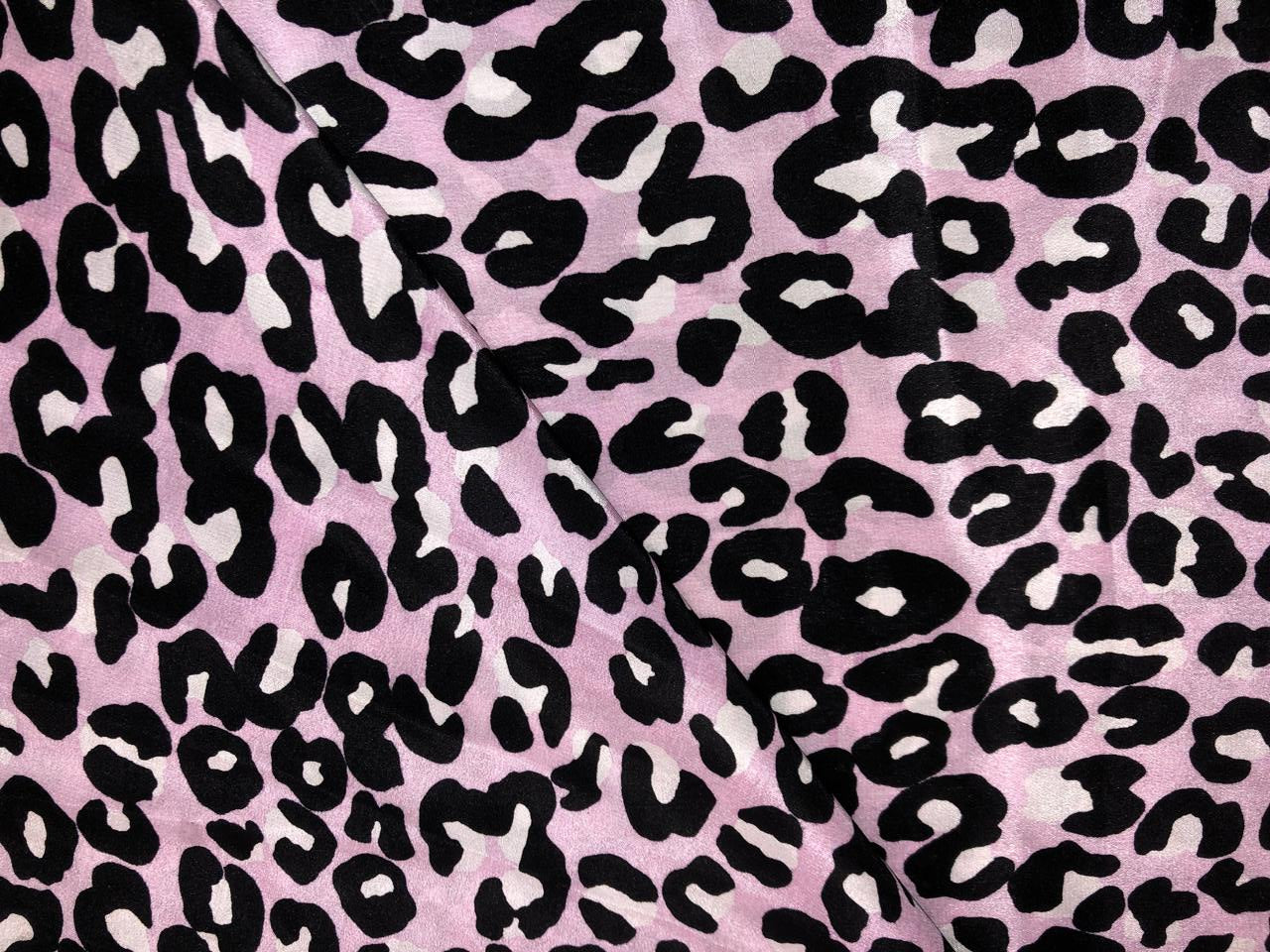 100% Pure Silk Satin 80 grams lilac  with tiger print 54"Wide Fabric [18288]