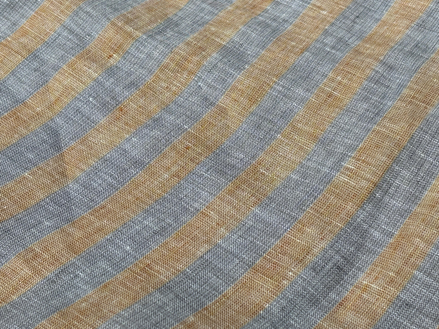 Linen 70's lea  pure linen fabric 58 inch wide mustard and grey stripes [17772]