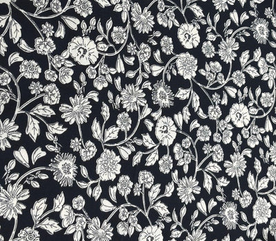 100% Cotton Poplin black , ivory floral print 56" wide [18266]
